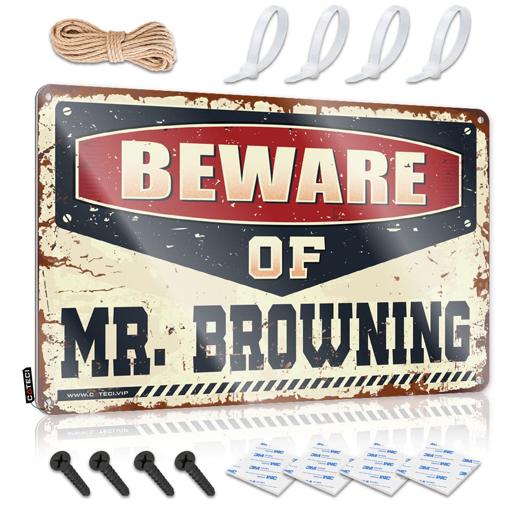 Mwfkkaddb Men's One Color Tinsign Decor Beware Of Mr. Browning Tin Sign Bar Sign Metal Tin Sign Metal(30X40cm)