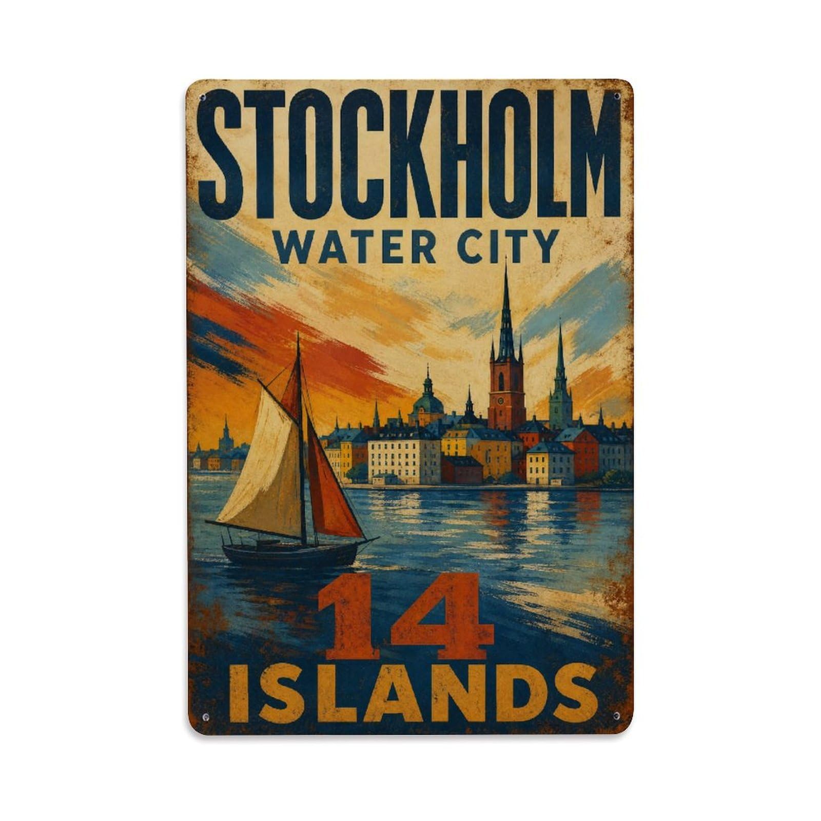 Huiyhb 8X12inch(20X30cm) Vintage Travel Stockholm Water City Sweden Metal Tin Sign