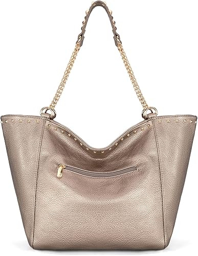 Miniatura 4 de Montana West - Bolso de mano grande para mujer con asa superior sobredimensionada y bolsos con cadena XL-oro,XL-negro,XL,rosa intenso,Peltre