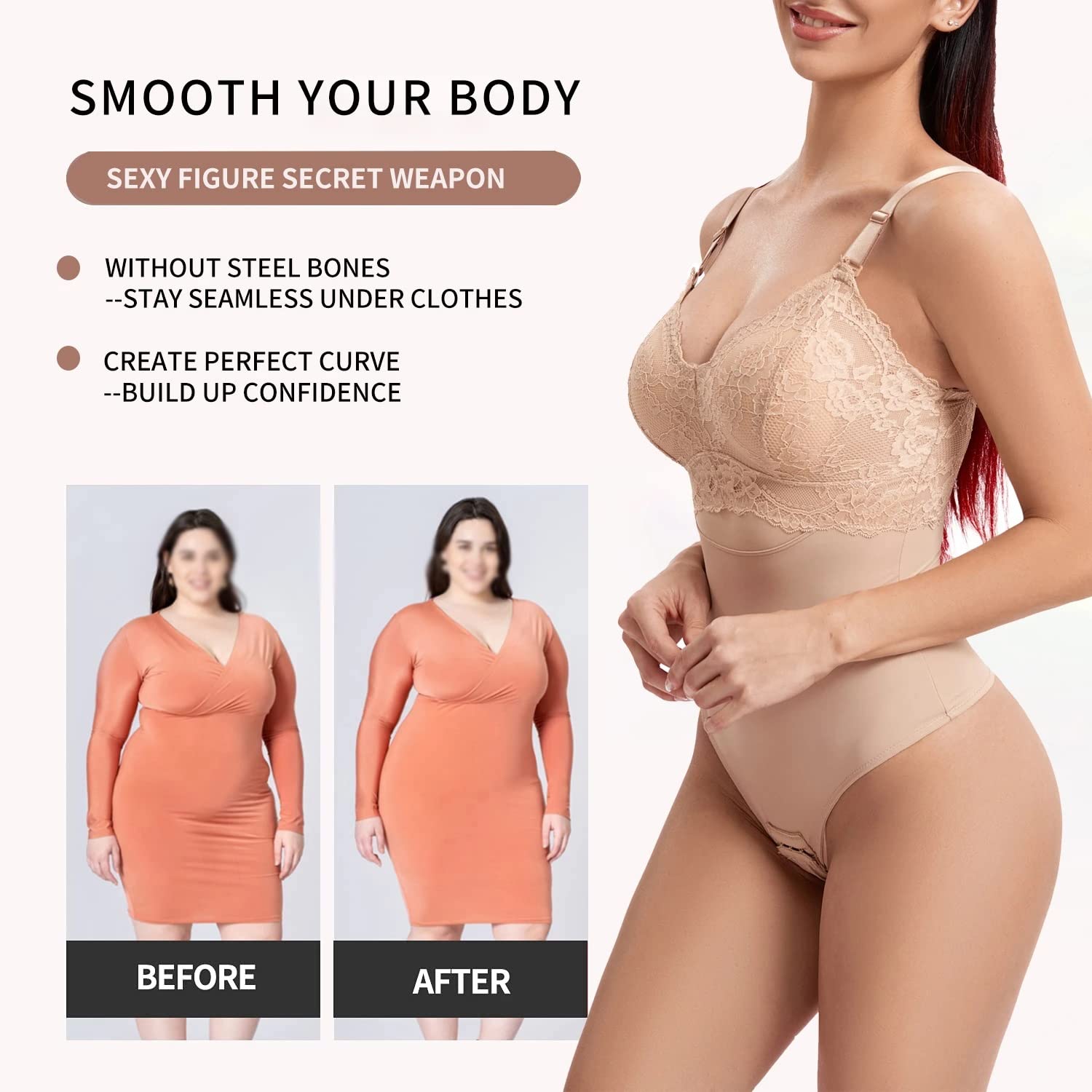 Body Gainant en Dentelle pour Femme, sans Coutures, Amincissant, contrôle du Ventre, sous-vêtement Corset