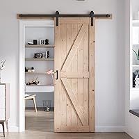 Vista 9 de FREDBECK Puerta corredera de granero de 34 x 84 pulgadas con kit de herramientas de 6 pies incluido, panel de abeto macizo en forma de K, necesita