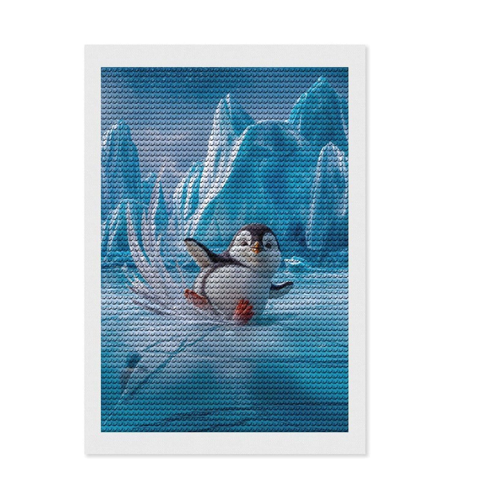 Junmoney Penguin Slipping on Ice Diamond Art Kit 8"x12", Full Kit Included, Easy to Enjoy, Bedroom Decor, Festive Craft Gift, Simple to Start