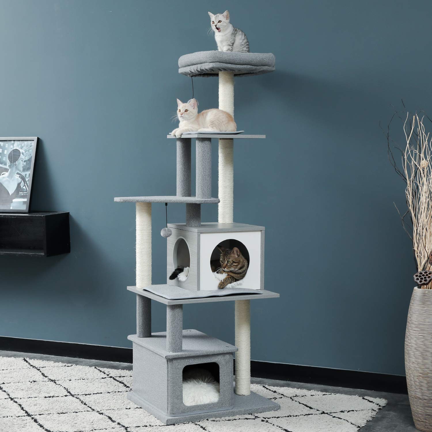 Buy Made4Pets Cat Tree Modern Grey Cat Tower, MultiLevel 62 Inches