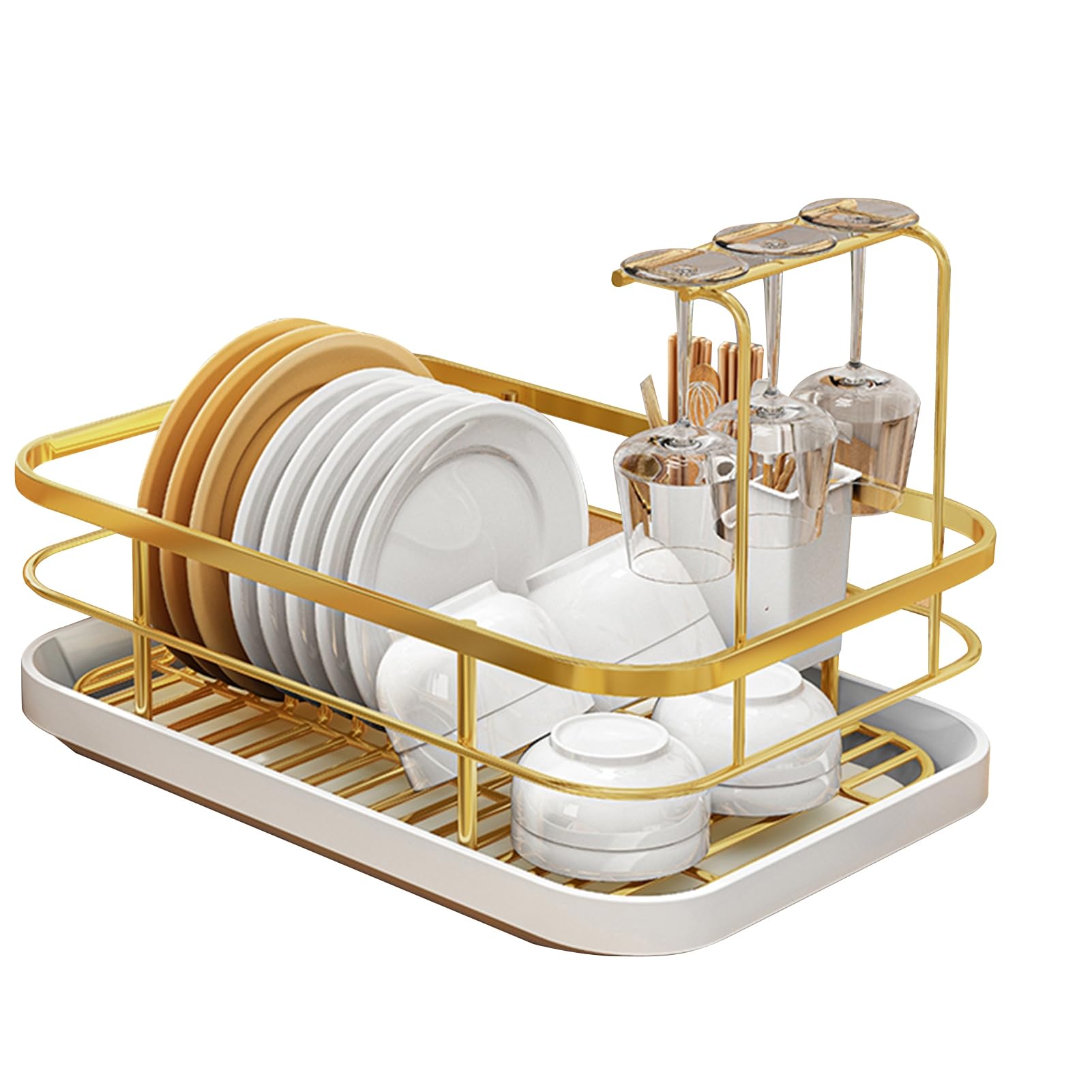 Égouttoir à vaisselle réglable en acier inoxydable avec support à couverts - Design ventilé - Doré