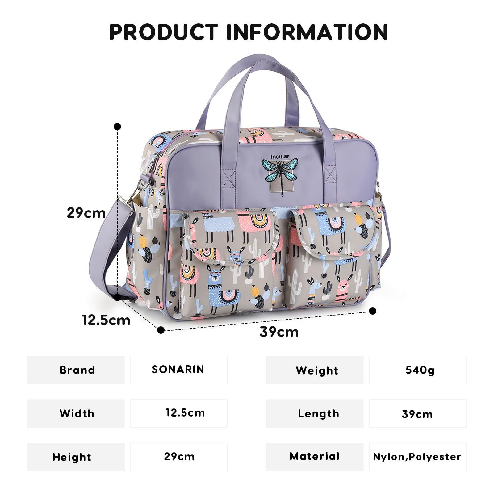 SONARIN Ligero Gran Capacidad Bolsa de Pañales para Bebés,Materna Messenger Bolsos Bandolera Bolsa de Viaje para Pañales Impermeable con Correa de Hombro & Cambiador