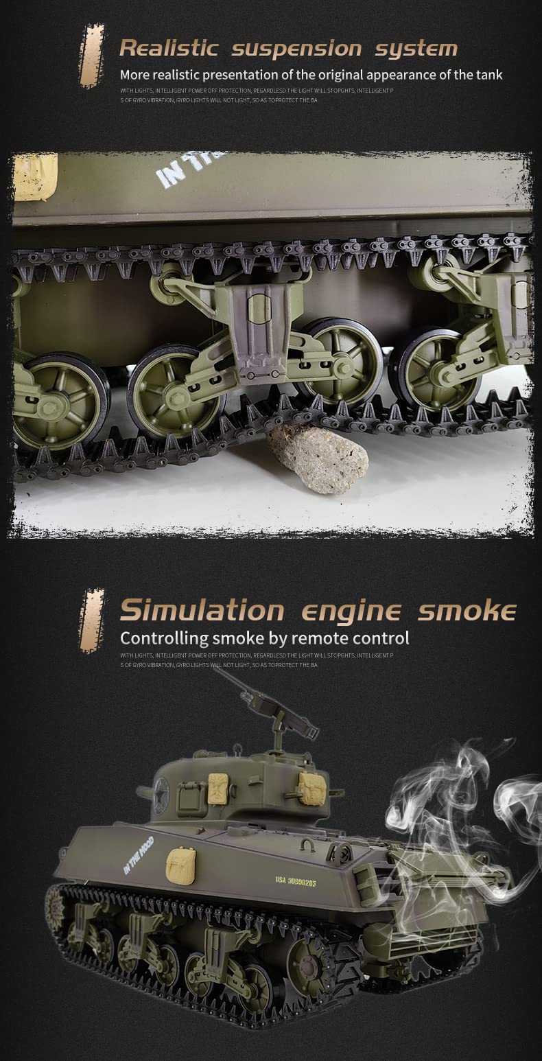 Model czołgu pilot retro czołg M4A3 wielofunkcyjny pilot zdalnego sterowania czołg 1:16 model symulacyjny (ulepszone stalowe pudełko fali)