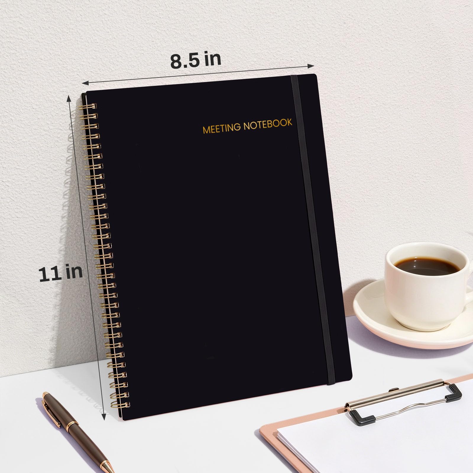 SUNEE Quaderno per riunioni per lavoro con oggetti di azione, 240 pagine, formato A4, agenda per riunioni, agenda e minuti per donne, uomini, appunti, ufficio, affari, 21,5 x 28,9 cm, nero