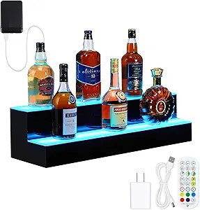 GarveeHome Wall-Mounted 2 Layer 16 Inch Display with Remote Control - Dynamic Led Lighting, Multifunctional Display, Quality Materials, Mobile Phone Connectivity