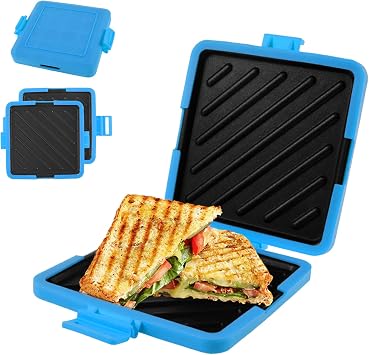 Microwave Toastie Maker,Microwave Toastie Sandwich Maker, Silicone Microwaveable Cookware, Heatwave Technology Non-Stick Plates Wireless for Cooking Delicious Crispy Sandwiches (Blue)