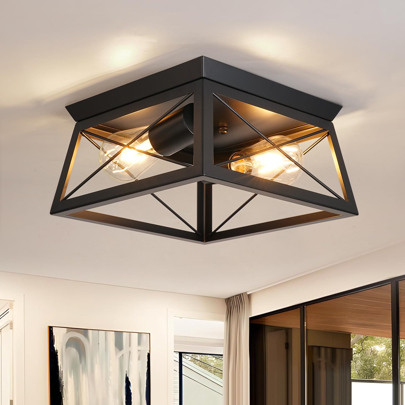FORCOSO Black Ceiling Lights 2 Lights - Modern Industrial Ceiling Lamp ...