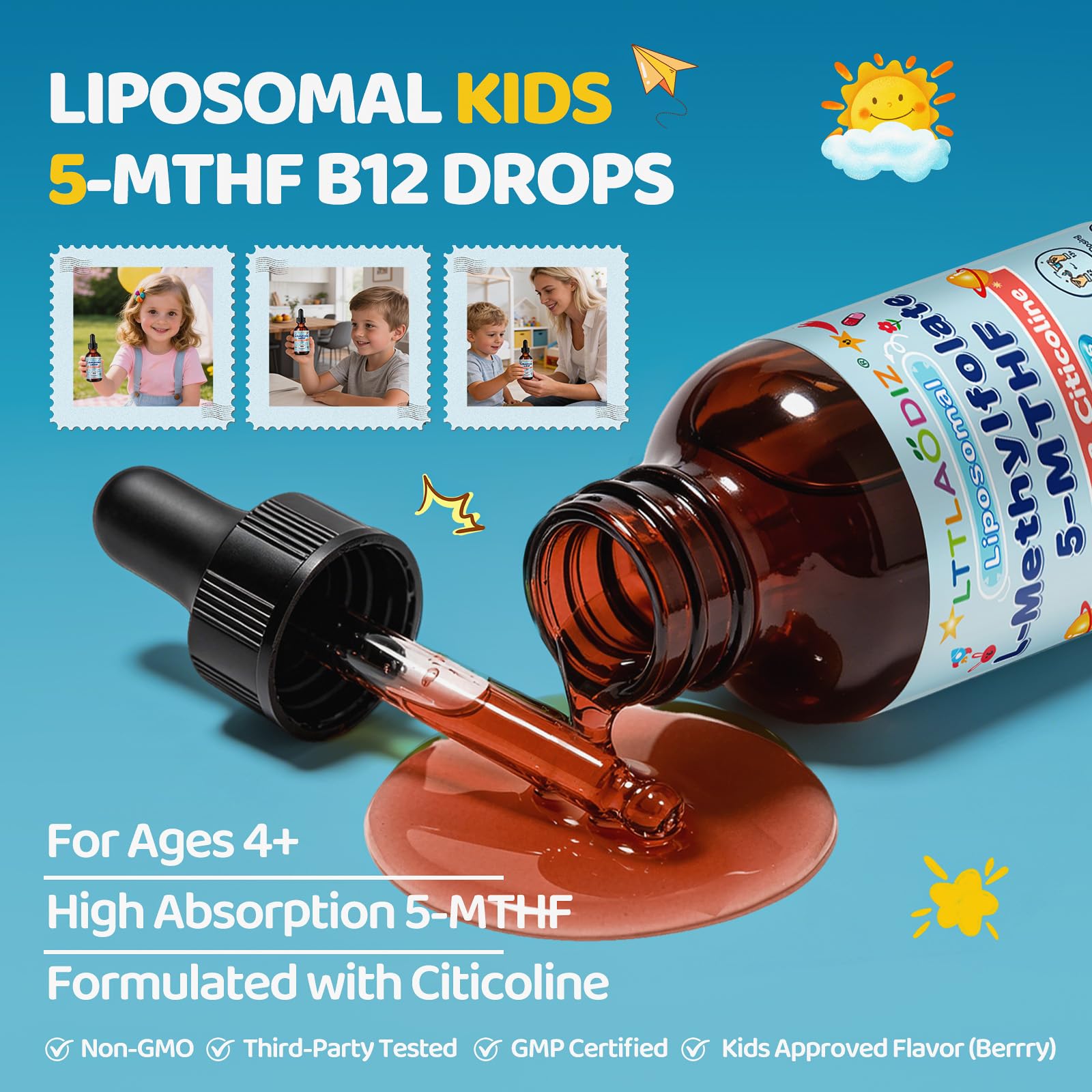 Kids L-Methylfolate Drops, Organic Folinic Acid + B12, Citicoline, 30 Days — Amazon image 3