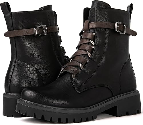 Miniatura 2 de GLOBALWIN Women's Combat Boots Lace Up Boots For Women Ankle Booties For Women Low Heel