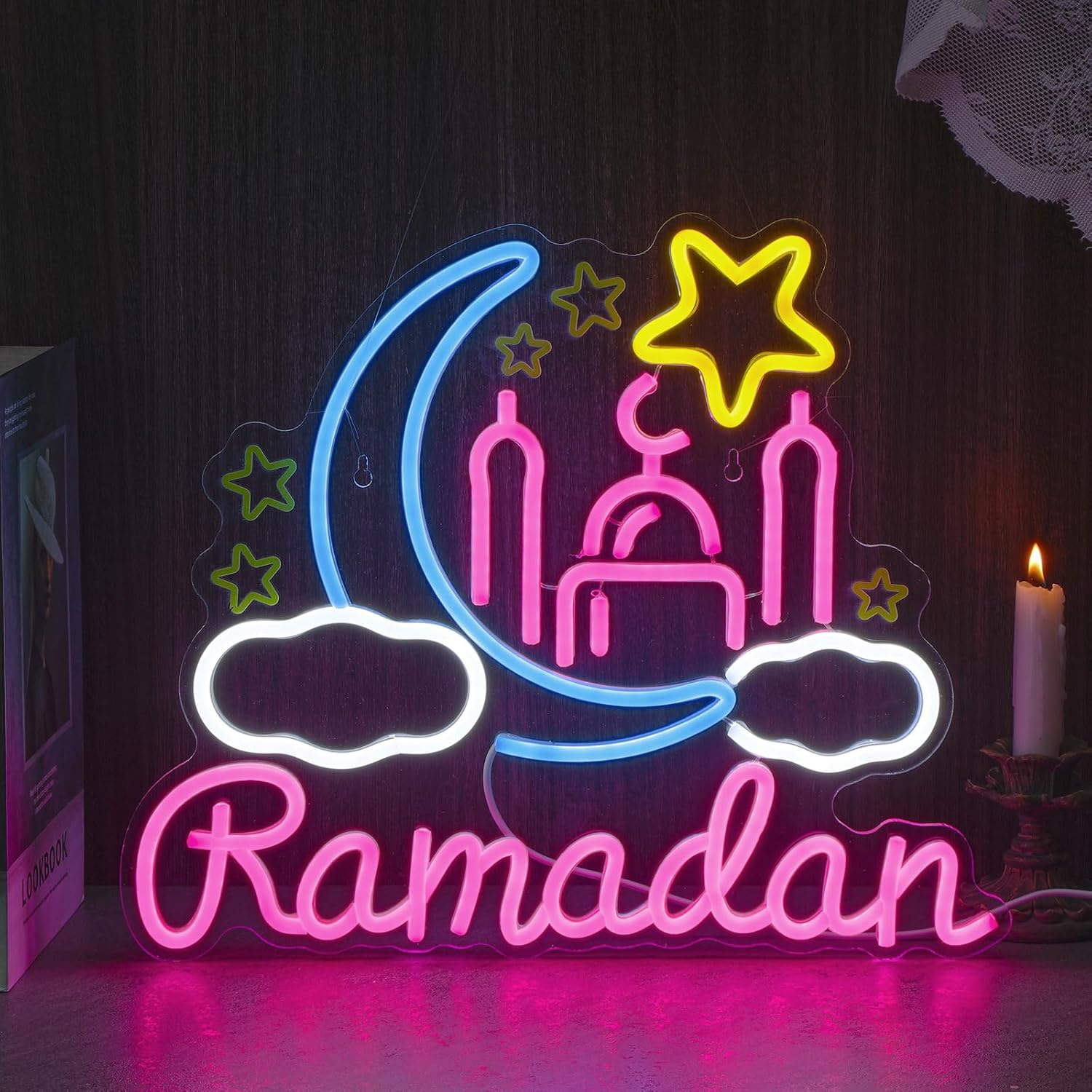 Baquler Moon Castle Neon Sign Ramadan Festival Lighted Window Decorations LED Neon Signs for Wall Decor Neon Sign LED Light for Girls Kids Bedroom Wall Home