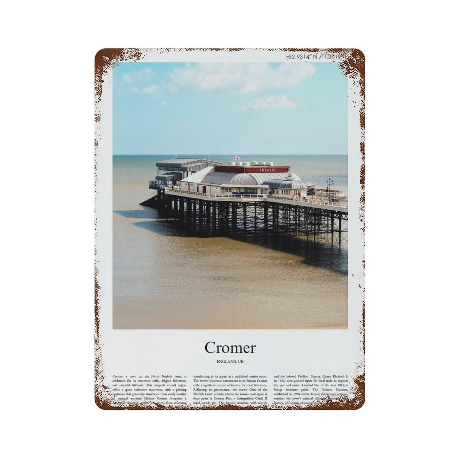 xiaoxiaoshen Cromer Norfolk, United Kingdom City Scenery Wall Decor Art Metal Tin Poster Modern Home Decor Art Home Bar Shop Decorations Vintage Sign 40x30cm
