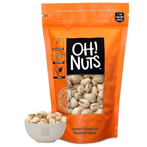 Oh! Nuts Pistachos de estilo iraní, tostados ligeramente salados, nueces enteras sin cáscara, para aperitivos saludables, paleo, ceto, vegano y