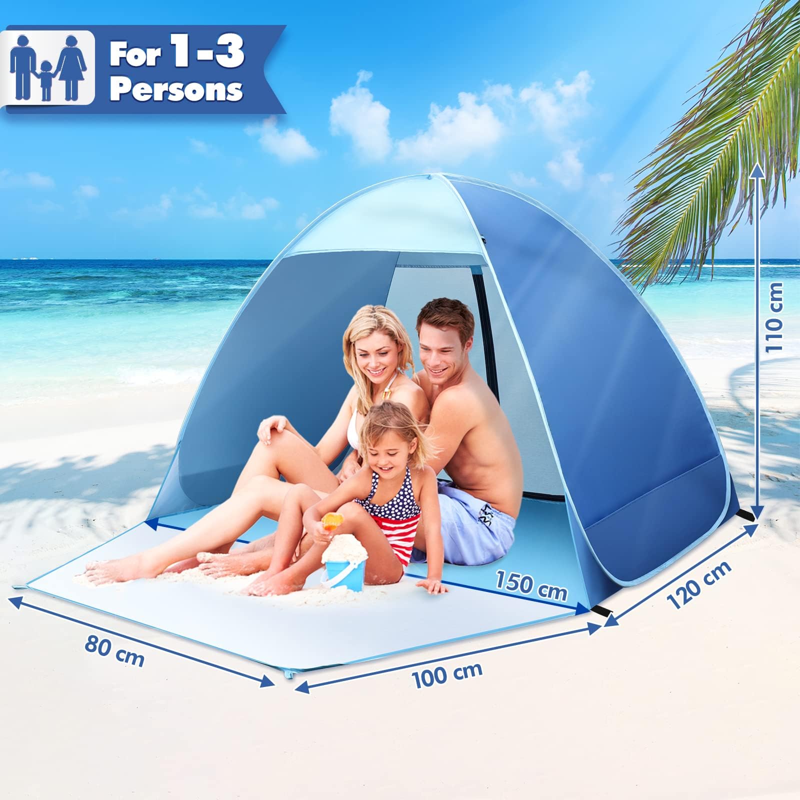 Tenda da Spiaggia Pop-up Portatile UV 50+ per 1-2 Persone, Tenda Mare Spiaggia Portatile Leggera e Compatta per Mare, Giardino, Viaggi Verde