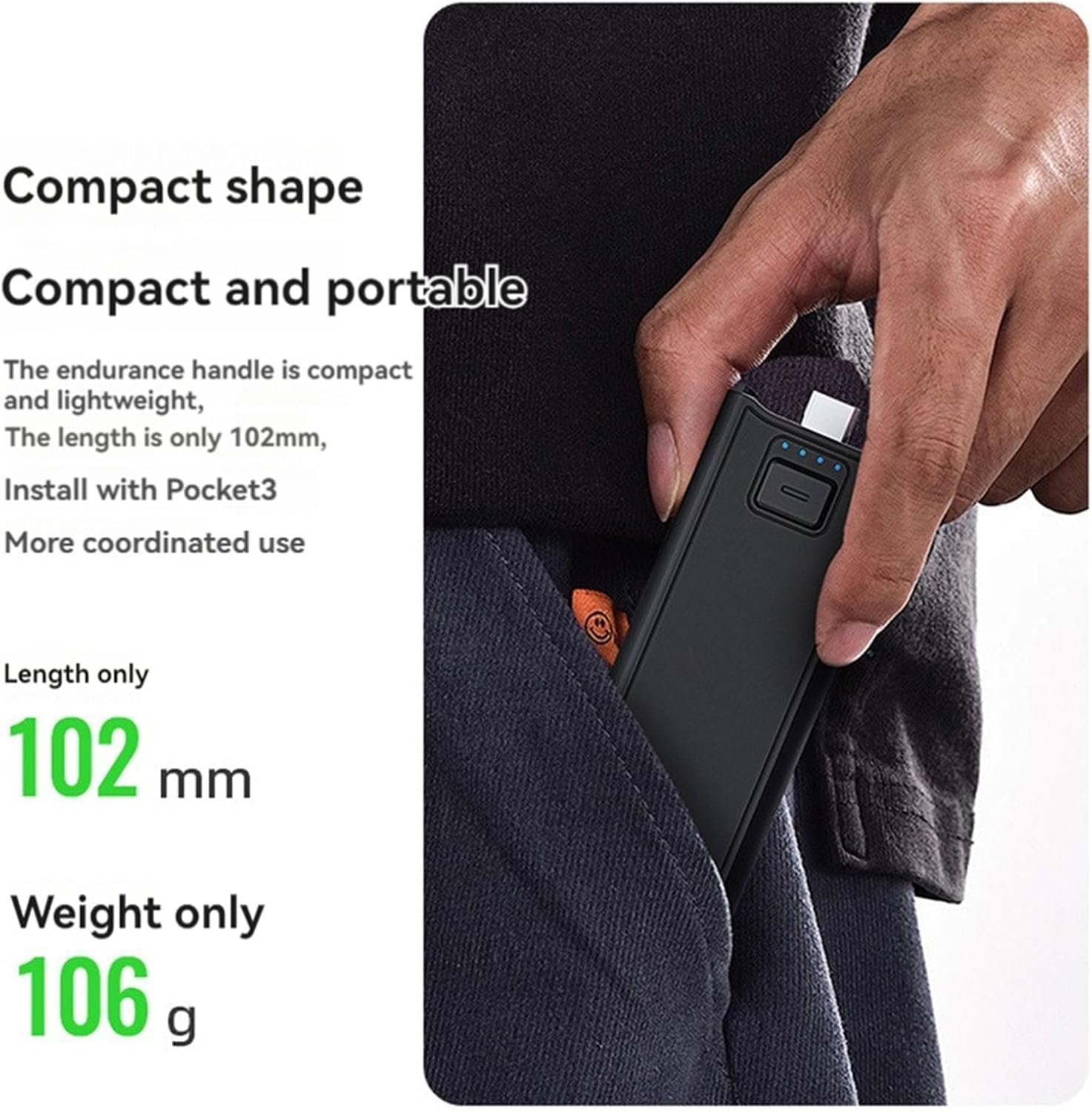 Pocket 3 uchwyt akumulatorowy, przenośny uchwyt, powerbank, wbudowany akumulator 4500 mAh, mobilna ładowarka z przyłączem gwintowanym 1/4 do DJI OSMO Pocket 3 akcesoria do kamery gimbal