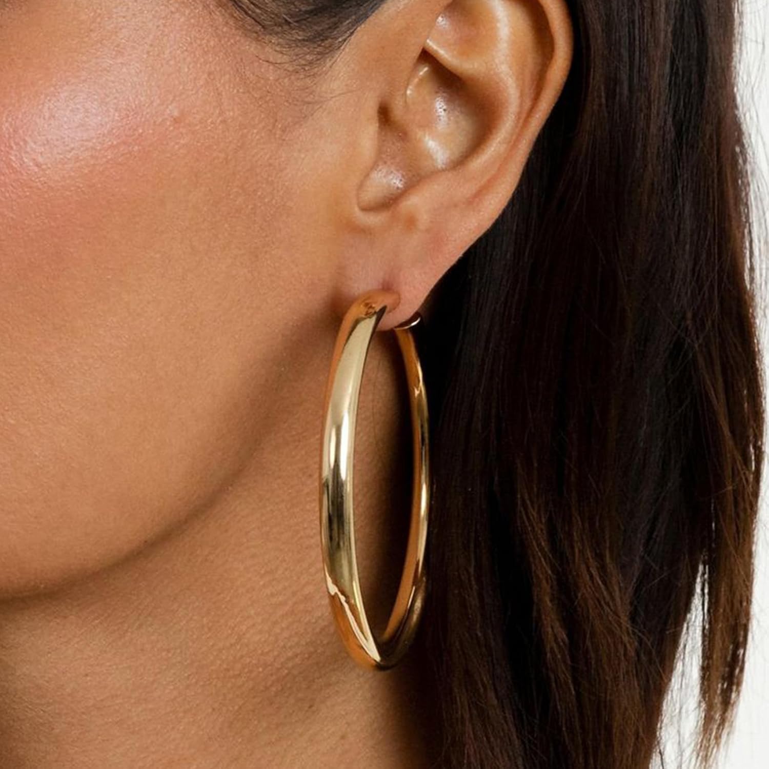 YOUNGYUE 5mm Wide 925 Sterling Silver Hoop Earrings Hypoallergenic 14K Real Gold Plated Lightweight Big Hoop Earring for Women Oversize Large Silver Hoops Earring for Women 20/30/40/50/60/70mm - Image 4