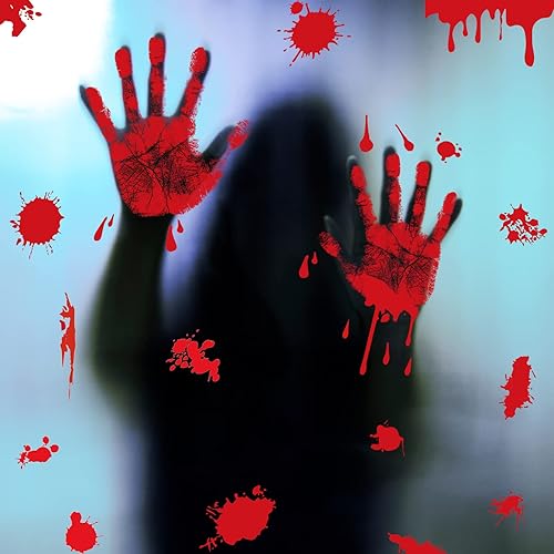 Miniatura 5 de KUUQA 4 calcomanías de PVC de terror con huellas de mano sangrienta para decoraciones de Halloween