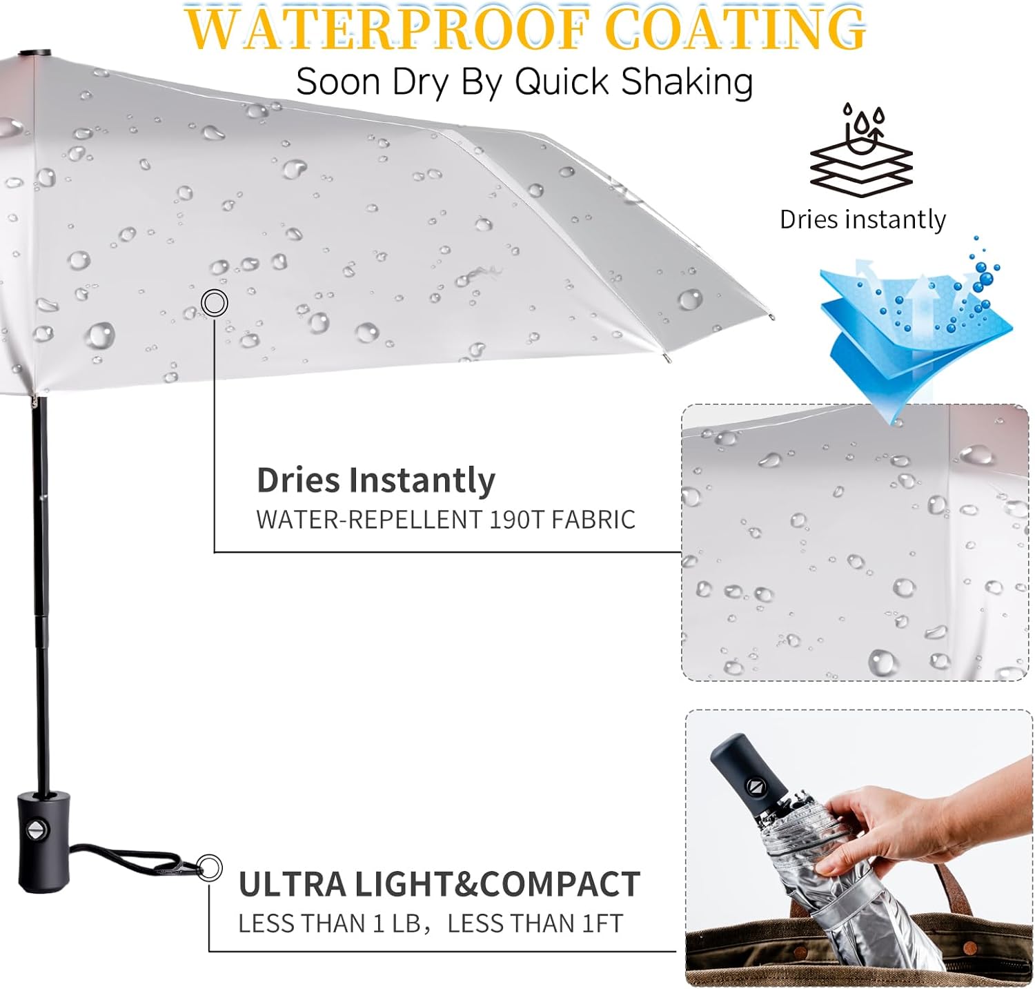 UPF 50+ UV Umbrellas for Sun Protection 41 Inch,Large Automatic Umbrellas for Rain Windproof, Compact Folding UV Blocking for Beach, Golf, Hiking & Daily Use - Image 6