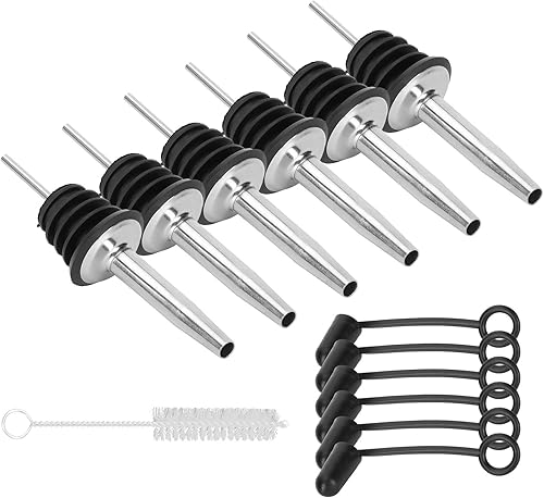 Miniatura 1 de Paquete de 6 vertedores de botellas de licor de acero inoxidable con tapón cónico para botella de vino con tapa de goma, se adapta a la mayoría de