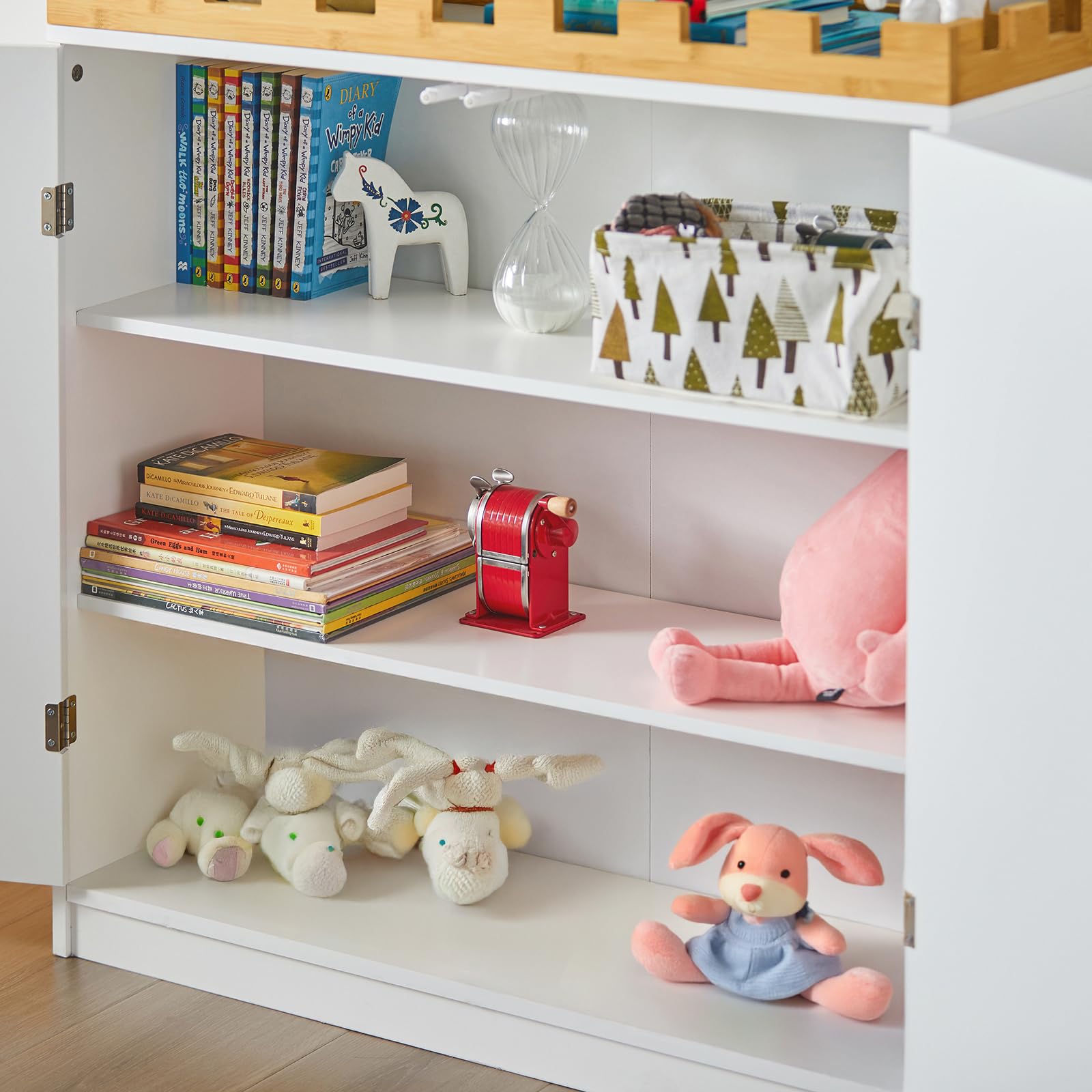 SoBuy Armoire de Rangement pour Enfants, Commode à 2 Portes, Placard pour Chambre d’Enfant, Design de Château, 86x30x87cm, KMB44-W