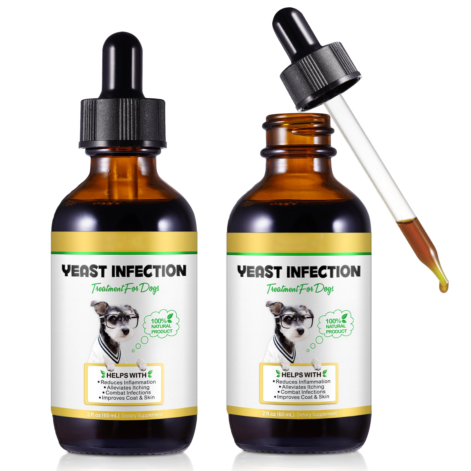 OSNCG 2PCS Yeast Infection Treatment for Dogs – Dog Ear & Skin Support,Itchy Skin & Allergy Relief Aid,Helps Soothe Paws, Ears, Eyes & Coat, Liquid Drops, Bacon Flavor