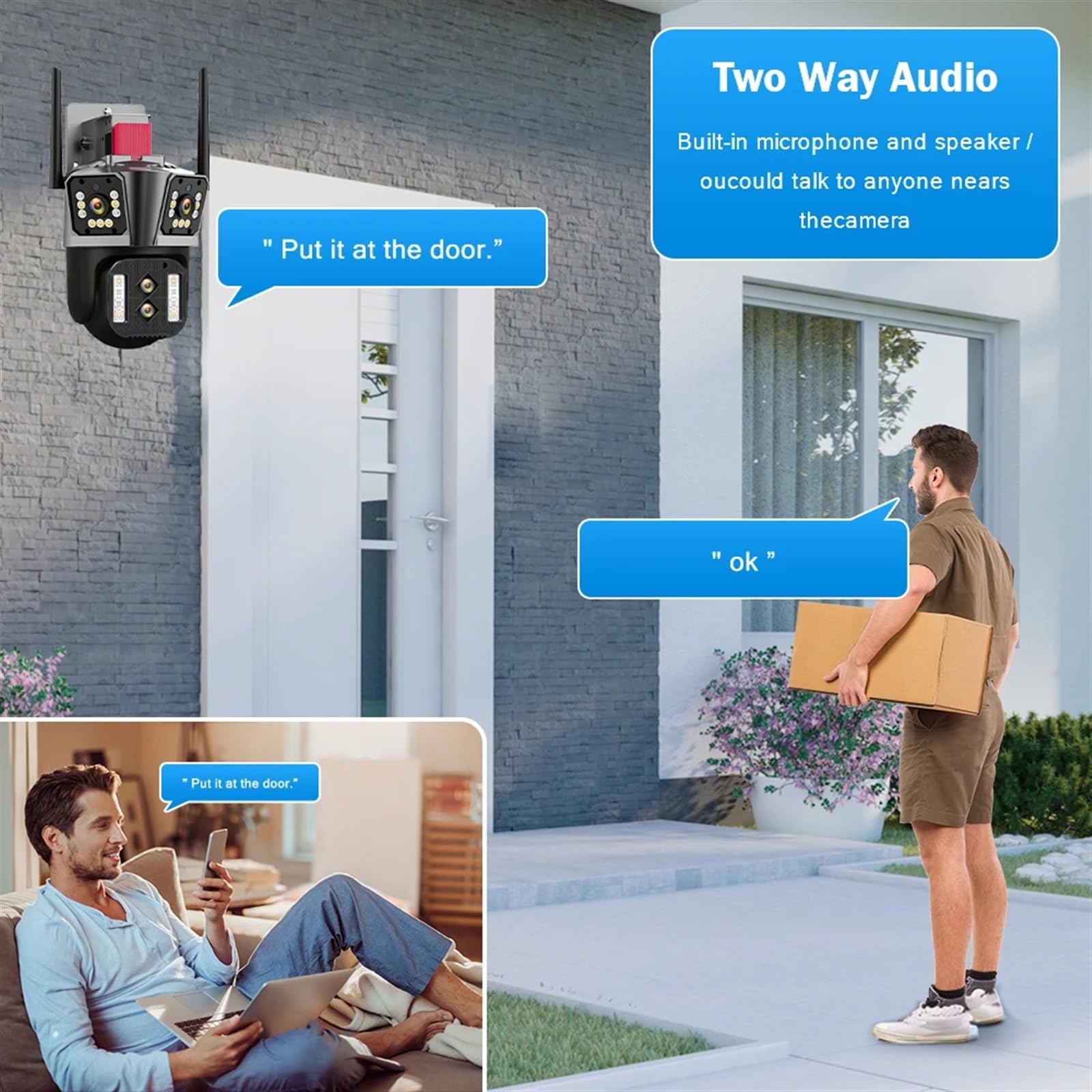 Telecamera di Sorveglianza, Telecamera esterna IP con zoom ibrido 10X a tre lenti da 16 MP a quattro di sicurezza impermeabile rilevamento automatico PTZ