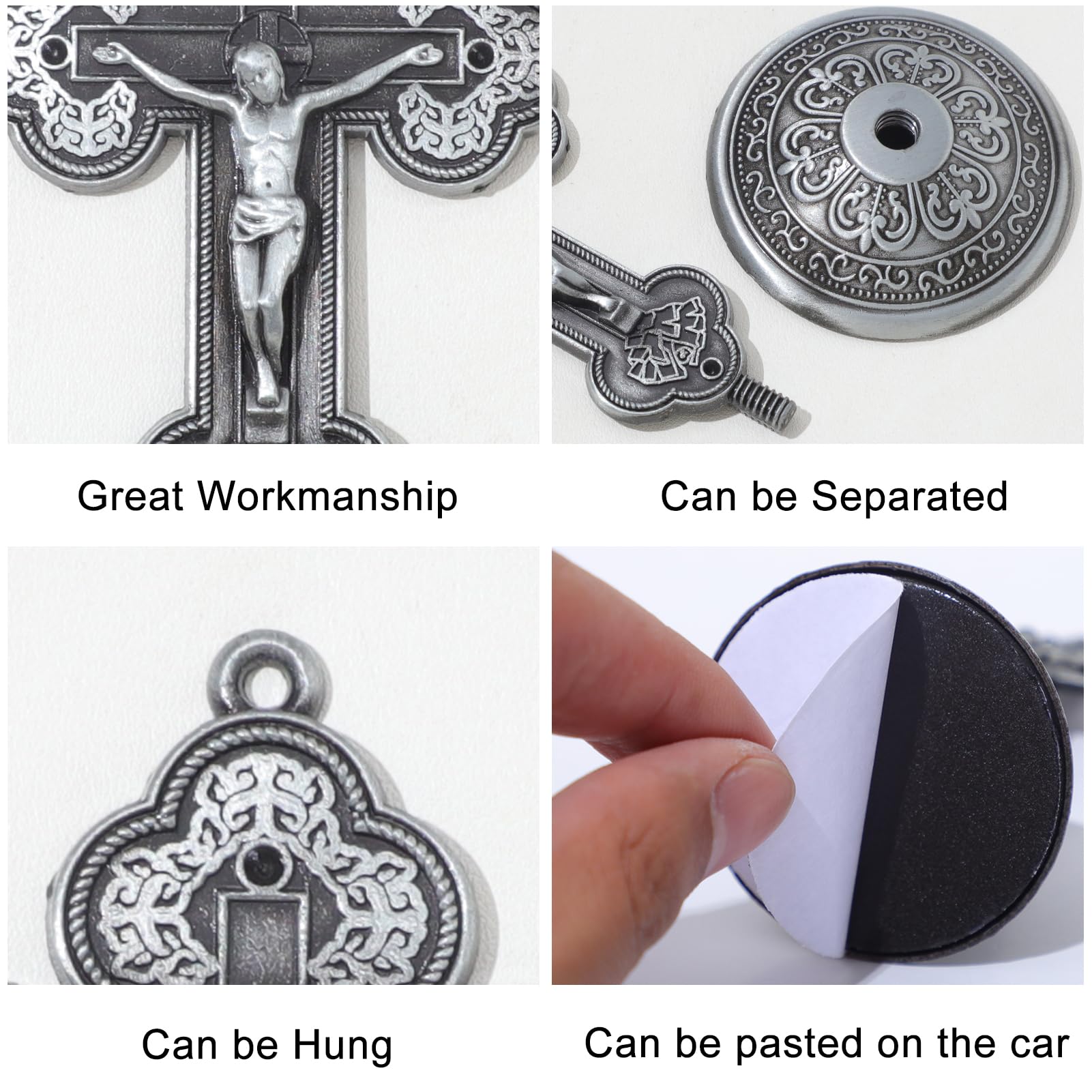 KOMI Crucifix Cross Metal Statue for Car, Car Dashboard Decorations Bless Driving Safety Gift for New and Old Driver, Christian Catholic Figurines, Religious Gifts Home Office Table Decor