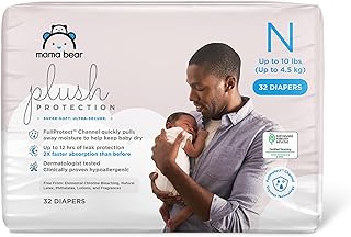 Mama Bear Plush Protection Diapers (Newborn, 32 Count) - Premium Hypoallergenic Comfort