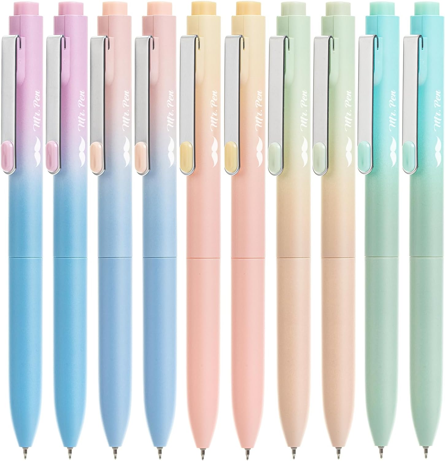 Retractable Gel Pens, 10 Pack, Black Ink, Gradient Barrel, Fine Point 0.5mm, Fast Dry, Ideal for Writing, Journaling, Sketching