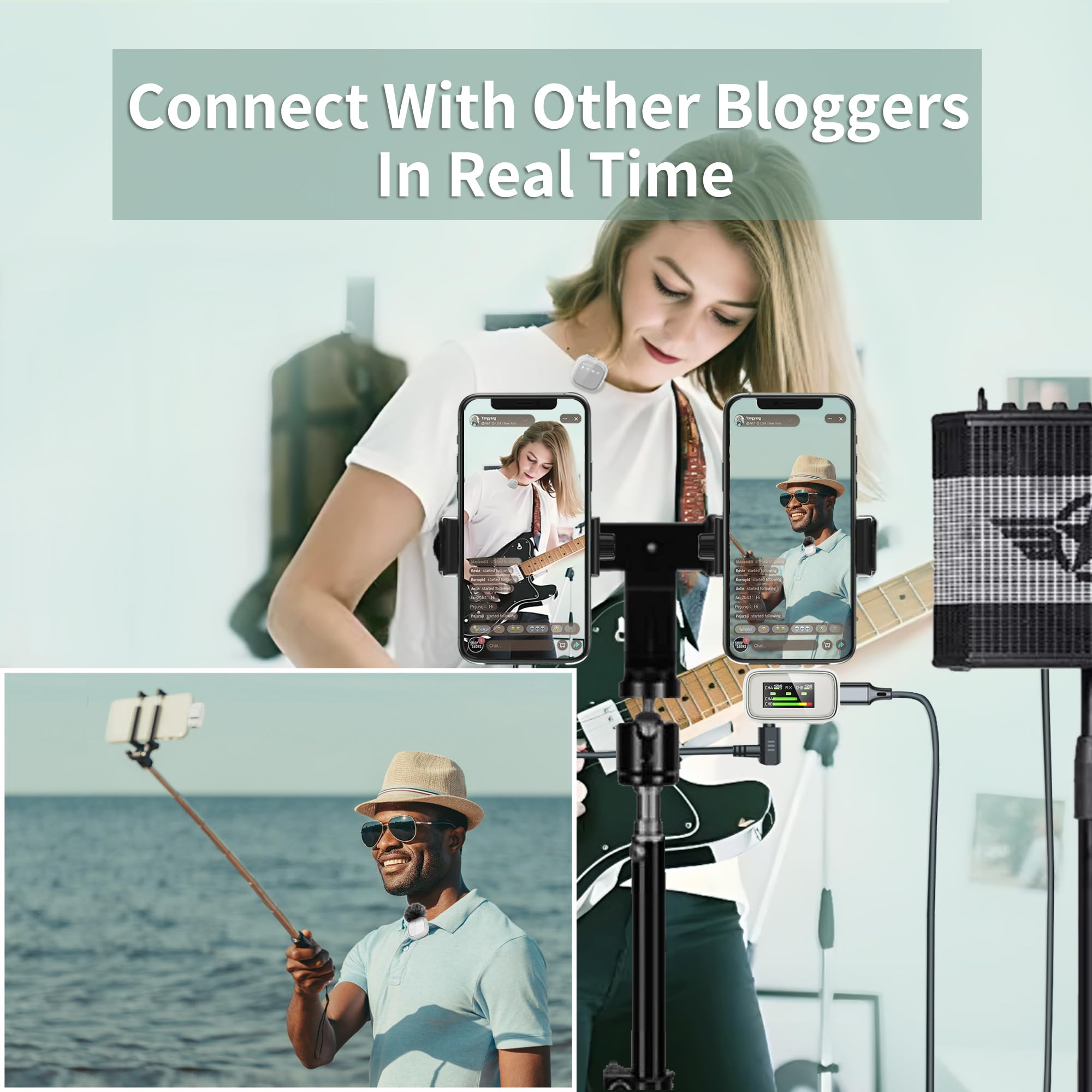 Micrófono Lavalier inalámbrico Lavalier para iPhone, diseño de mini micrófono con clip para transmisión en vivo, grabación de video, podcast, vlog, canto, equipo de Youtuber para cámara DSLR con