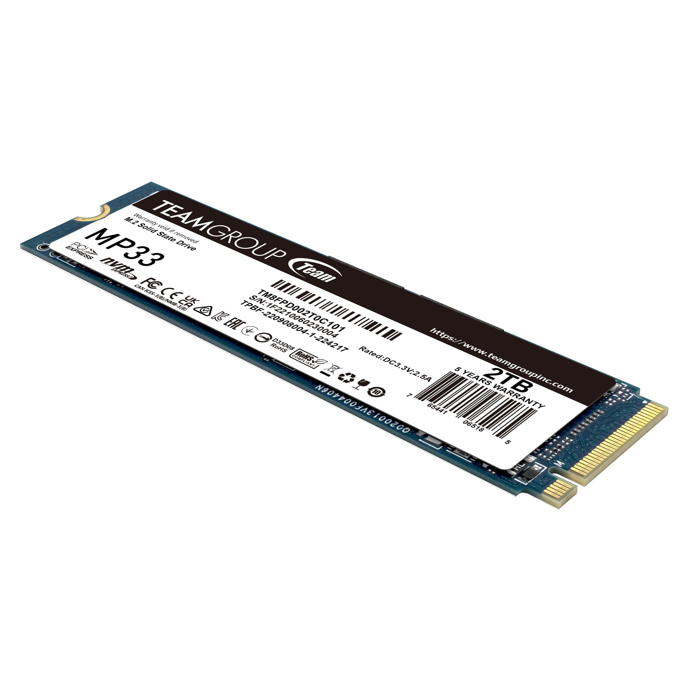TEAMGROUP MP33 PRO 2TB M.2 PCIe 2280 NVMe 1.3 Internal SSD, Up to