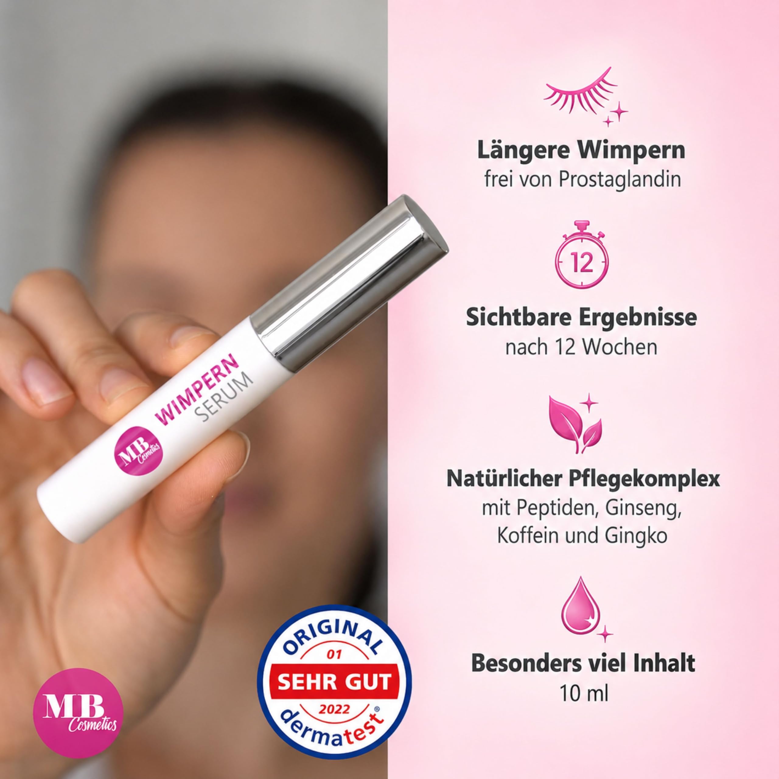 Testsieger 2025: Hormonfreies Wimpernserum 10ml mit Hyaluron, Kollagen, Peptiden, Weizenprotein – Wimpernserum ohne Hormone schützt und kräftigt die Wimpern. Mit Aloe-Vera, Ginseng und Panthenol.