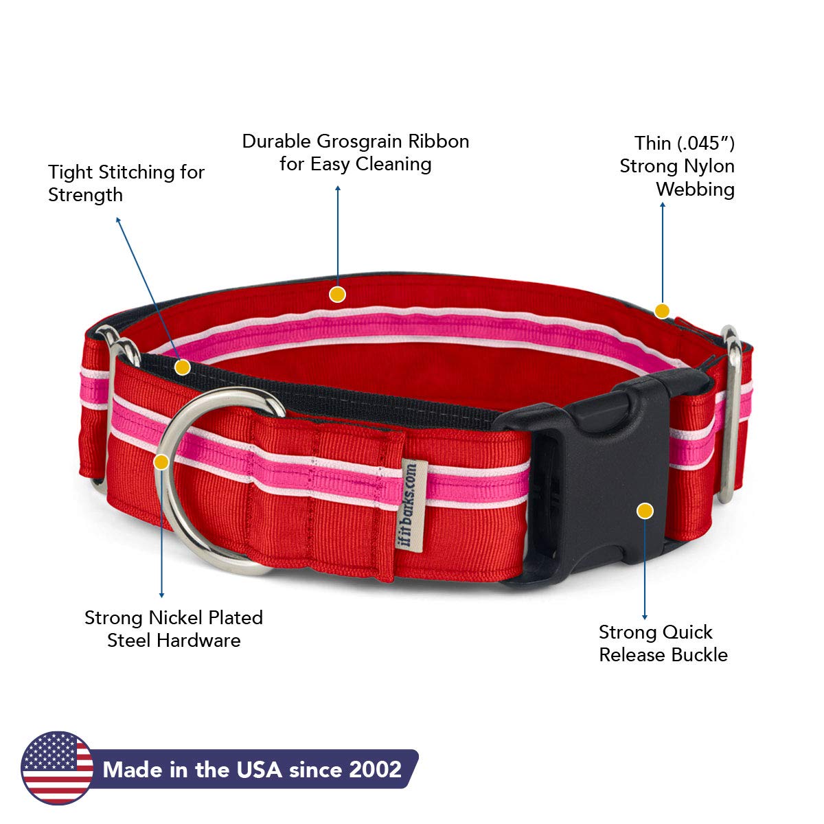 If It Barks - Collare Martingala per cani da 3,8 cm - Fibbia a sgancio rapido - Regolabile - Nylon - Forte e comodo - Ideale per l'allenamento - Made in USA - Medium, Shortcake