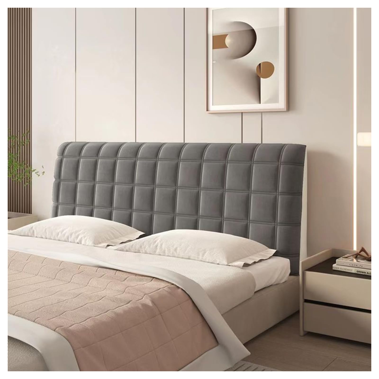 GOFOHIMI Velvet Bed Headboard Slipcover Protector Stretch Single/Double Bed Headboard Covers All-inclusive Upholstered Backrest Cover,Dark gray,120cm