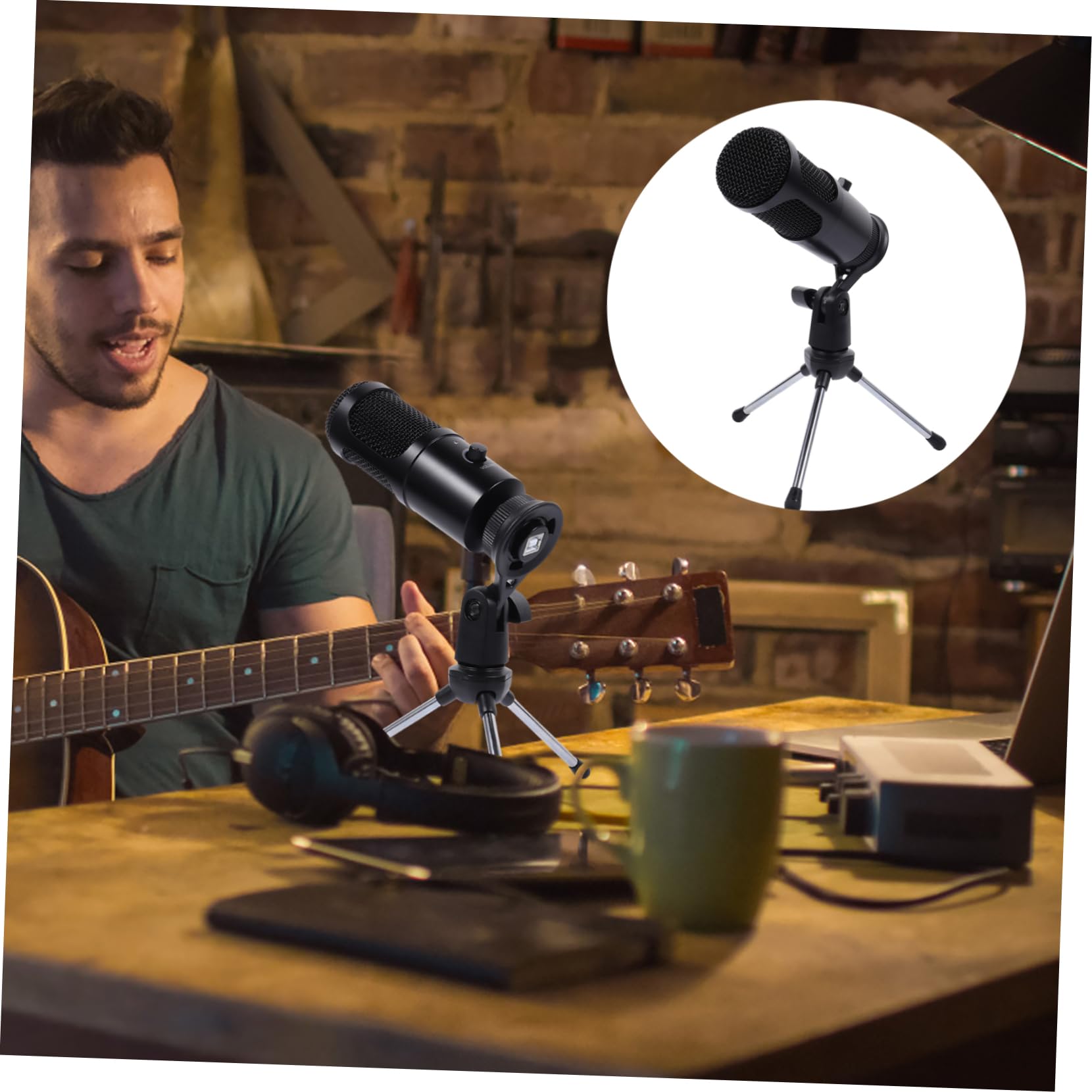 USB Kondensator Mikrofon für Aufnahme mit Lautstärkeregler Plug Play Kompatibel mit Inkl Adapterring und Tischstativ Stabil und Einfach Verstellbar Schwarzes Gaming Mikrofon