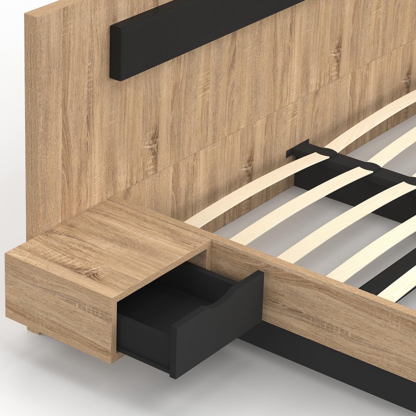 IDMarket - Cama doble Santa 180 x 200 cm, madera y negro