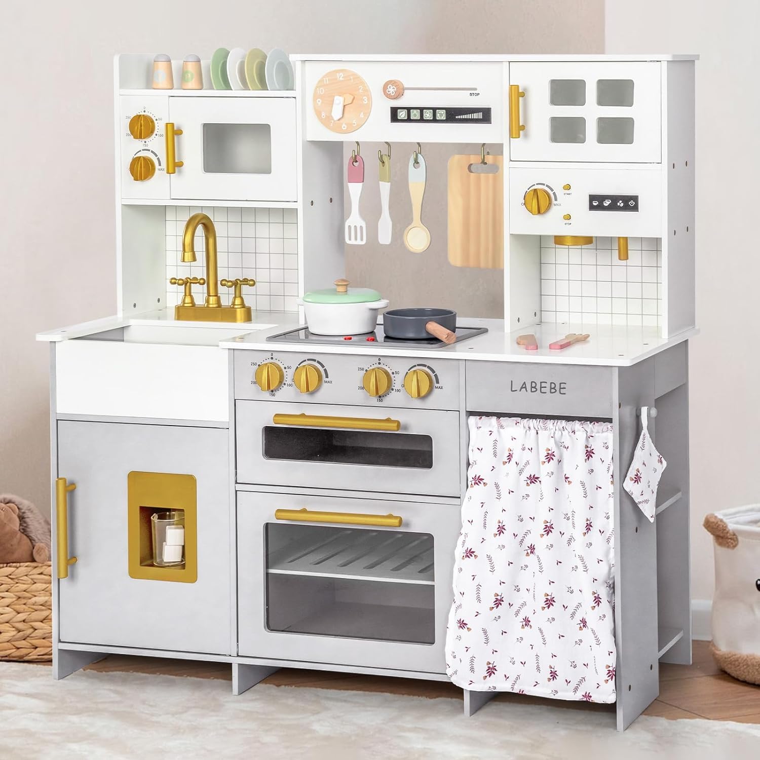 Labebe Cuisine En Bois Enfant – 12+ Fonctions, Lumière Et Son, Accessoires Inclus – Dès 3 Ans – Cadeau Créatif