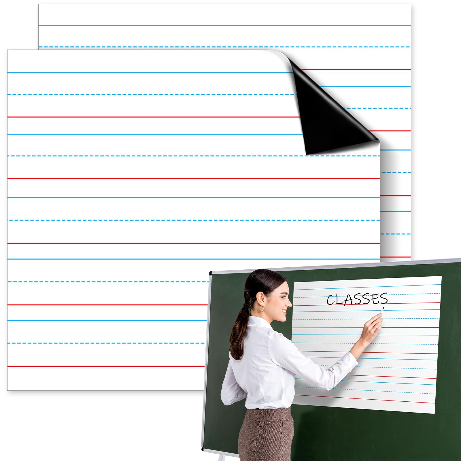 Patelai 2 Pcs 2 Pcs Back to School Jumbo Magnetic Notebook Paper Large Magnetic Handwriting Lined 22 x 17 Inch Dry Erase Sentence Strips for Whiteboard Accessories Dry Erase Notebook for Teacher