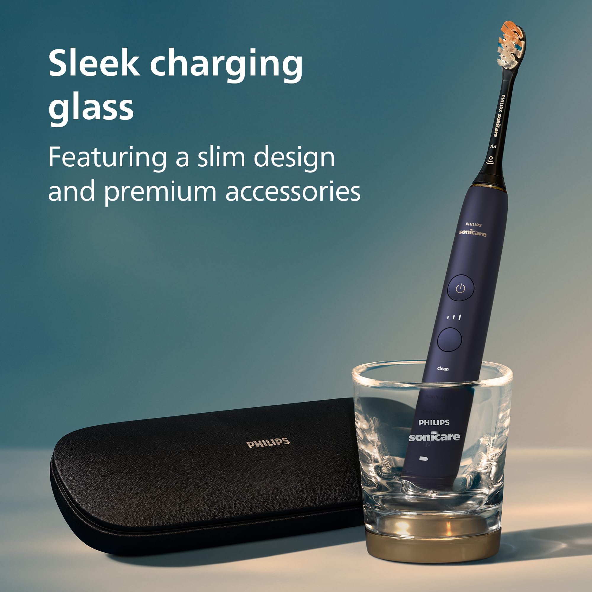 Philips Sonicare DiamondClean Smart 9750 Spazzolino Elettrico Spazzolino Sonico con App, Sensore di Pressione, Rilevamento Testine, 5 Modalità di Spazzolatura e 3 Livelli di Intensità, Blu Lunare