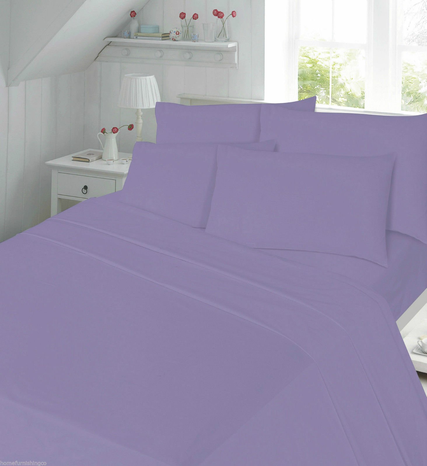 EGYPTO Luxurious Non-Iron Double Duvet Cover Set with Soft Pillowcases - Warm Quilt, Comforter for Home (Double, Lilac)