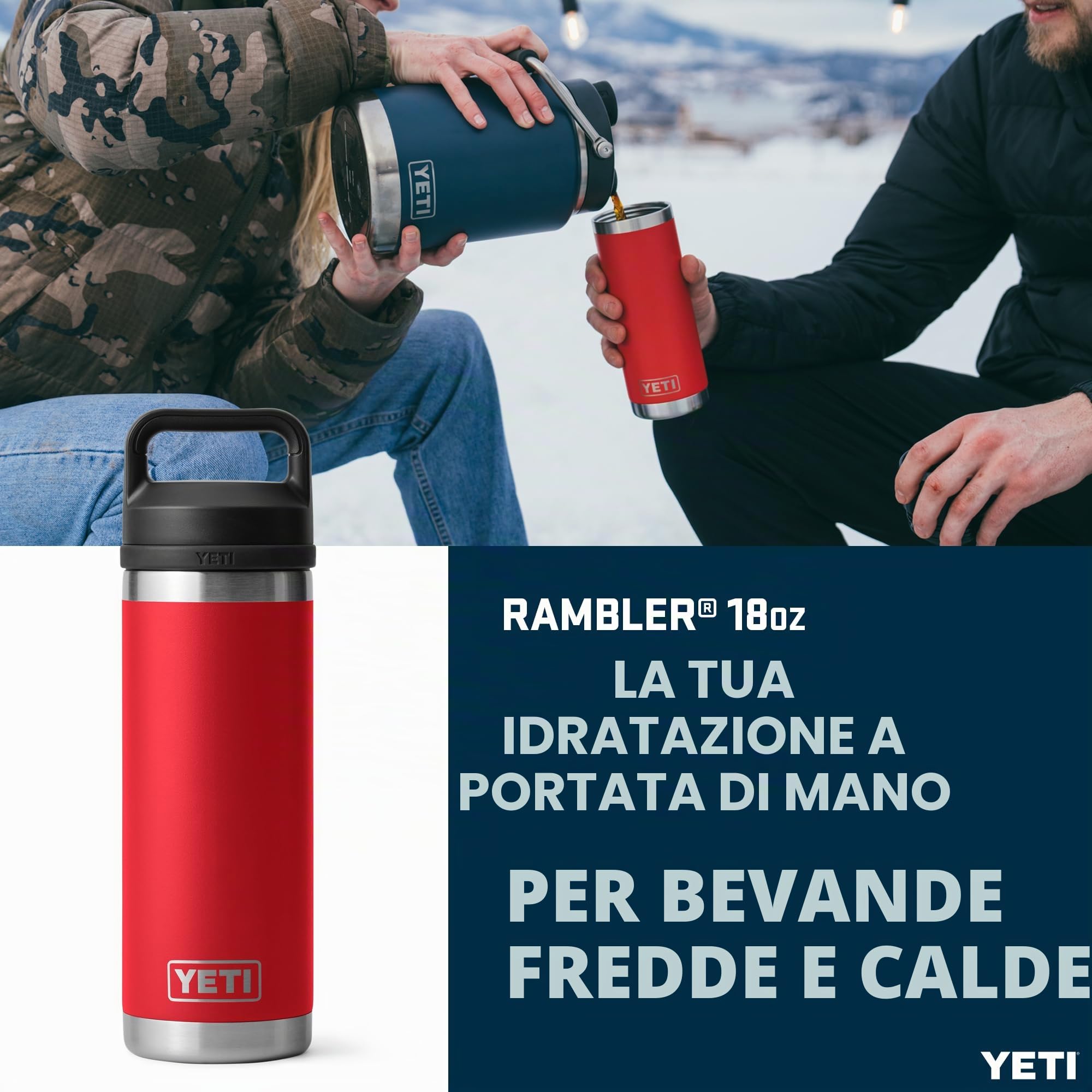 YETI Rambler Bottle Chug, Vacuum Insulated Stainless Steel Bottle with Chug Cap, Rescue Red, 18 oz (532 ml)
