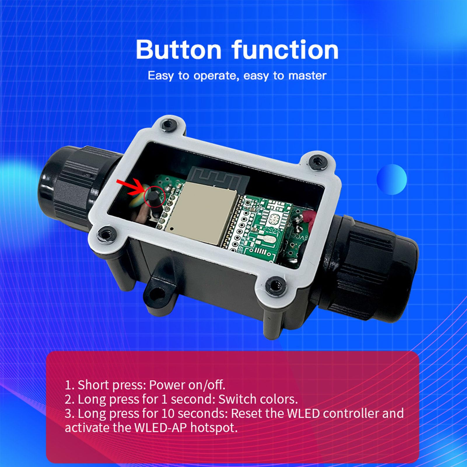 SEAFRONT Controlador LED WiFi APP Control RGB Tira de Luz con WLED Soporte de Código Abierto IP65 Impermeable para Chip Uso en Interiores y Exteriores