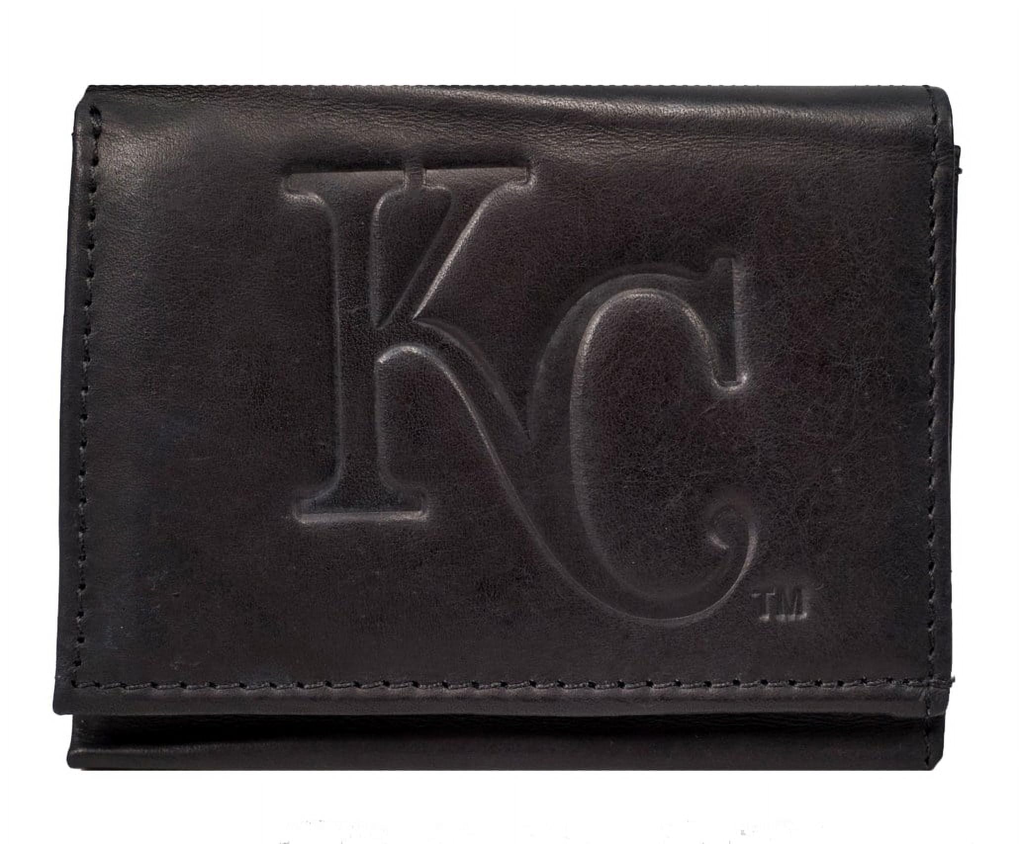 Kansas City Royals MLB Distressed Look Embossed Logo Black Leather Trifold Wallet
