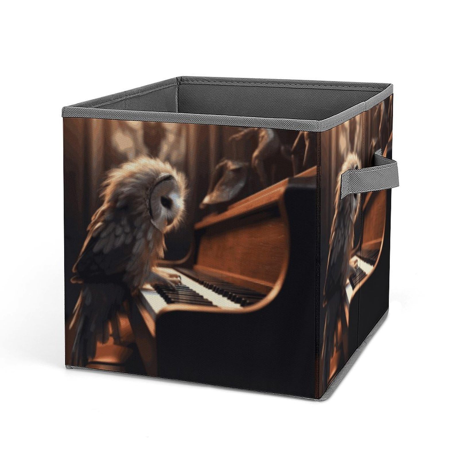 JTREHY Owl Plays Piano Storage Bins Sturdy Large Capacity Folding Sorting Boxes Convenient Stable Storage Box Collapsible Fabric Storages Cubes Organizer with Handles