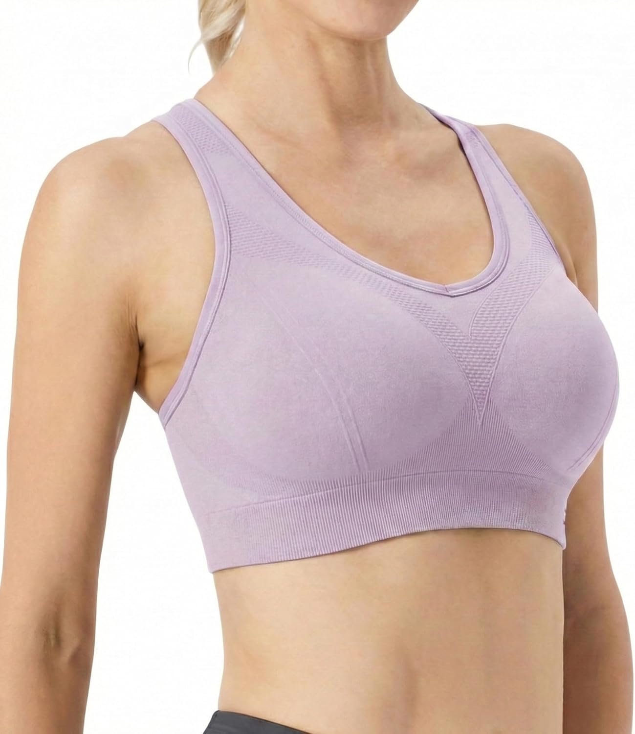 FITTIN Supportive Sports Bras for Women: Padded Racerback for Yoga Workout | Full Coverage No Bounce Zero-Pressure Comfort Wide Strap Seamless for Pilates Gym - for C-DDD Cups Plus Size Large Bust Women