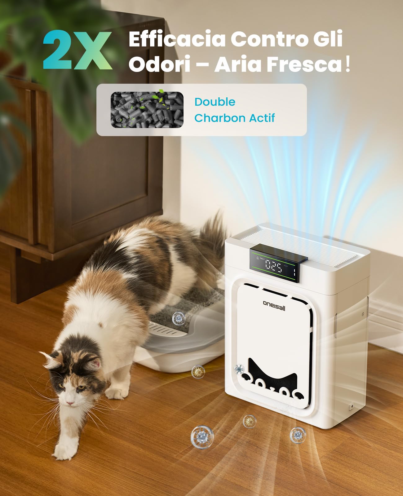 oneisall Purificatore D'Aria Per Animali Domestici, Filtri HEPA Lavabili Su Entrambi I Lati, Per Grandi Ambienti Fino A 204 m², Elimina Peli, Odori, Allergeni, Forfora, Fumo & Polvere, PP02