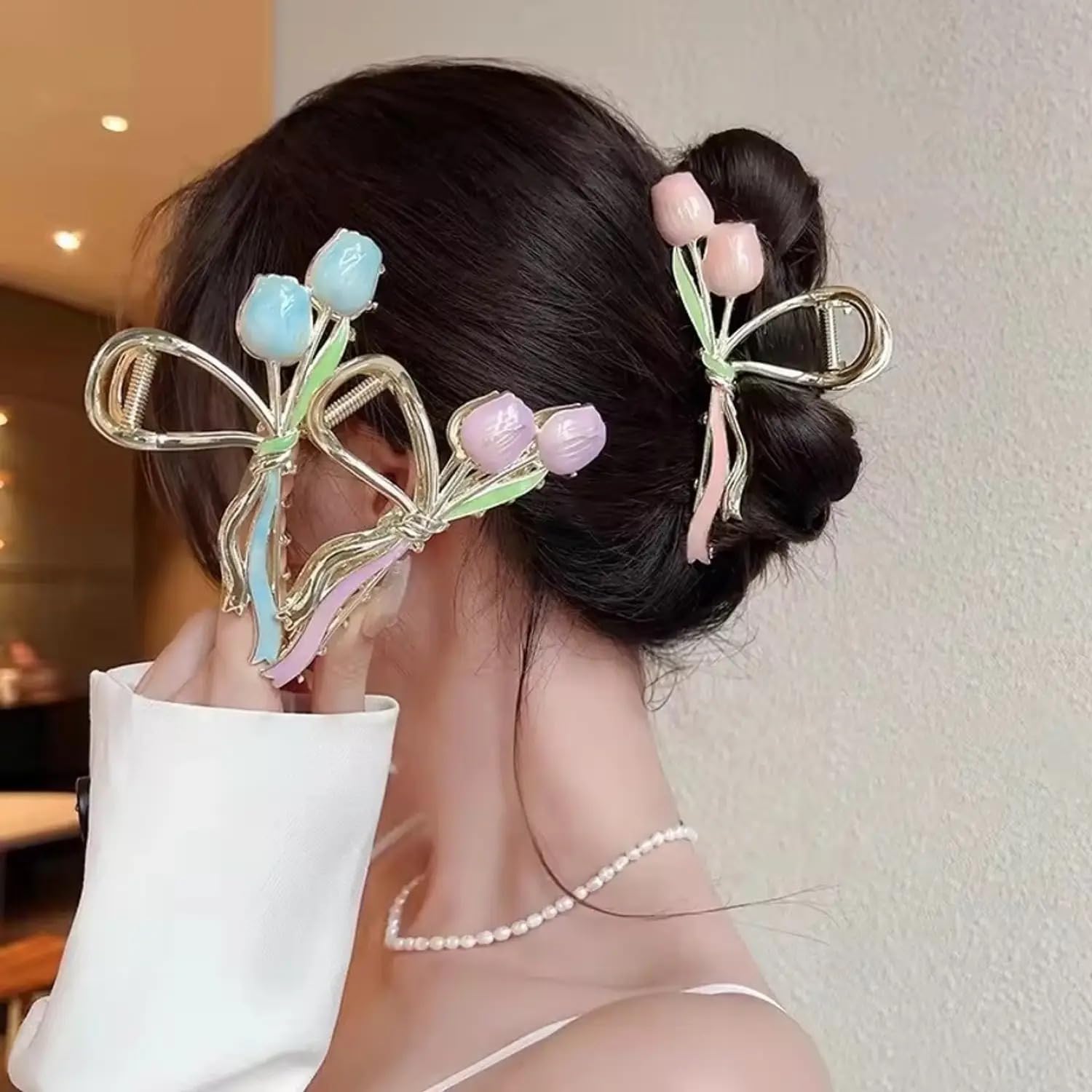 A2Z S MART Korean Dual Tulip Metal Hair Claw for Women & Girls, Fancy Bow Design Multicolor Hair Clip, Strong Grip Jaw Clip for Thick & Thin Hair-image-35