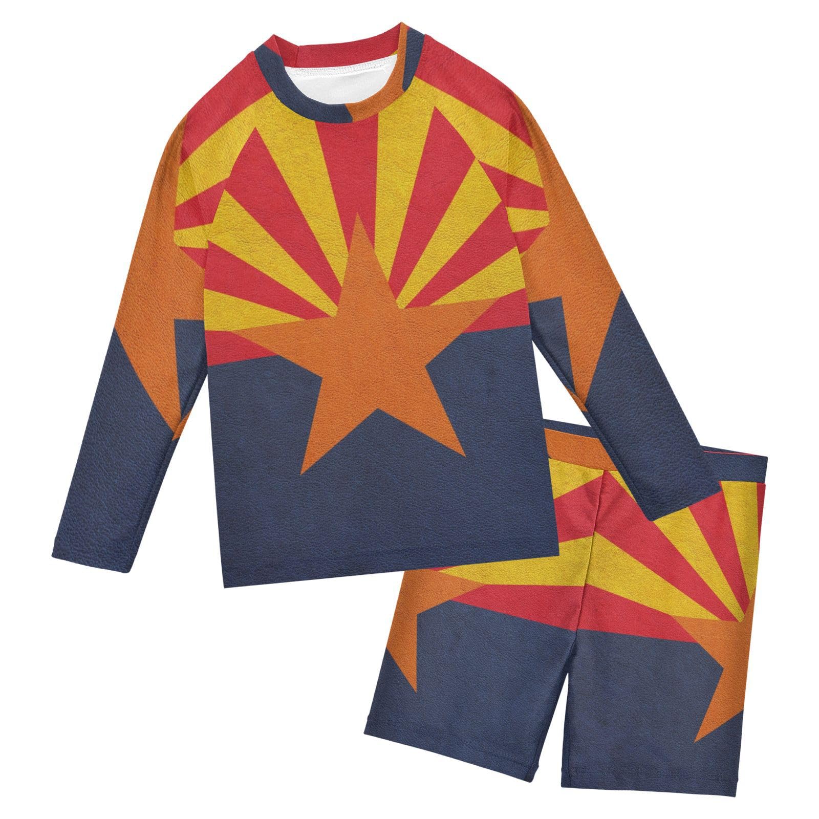 Aflyko Patriot Boys Girls Rash Guard Set Star Red Blue Yellow Swim Outfit Pollover Bathing Suit Fishing Sun Shirt Quick Dry Swimming Surfing Shorts, 9-10T